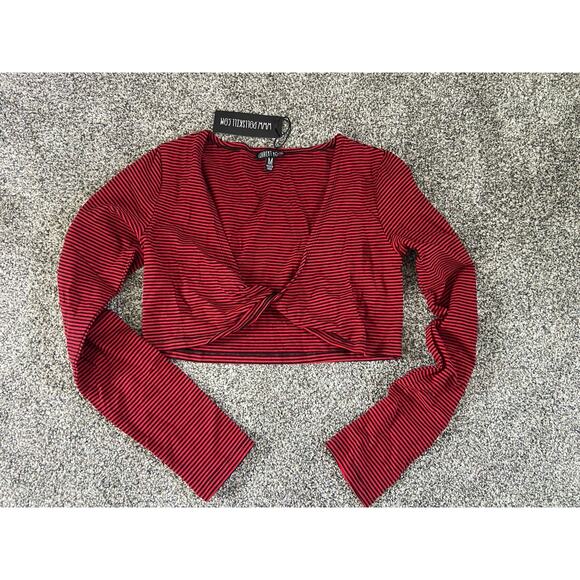 Women's Dolls Kill Current Mood Twist Front Cropped Long Sleeve Red Black Size M - Picture 1 of 8